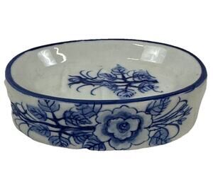 Ceramic Blue and white Trinket Soap Dish Floral Design Made In Thailand
